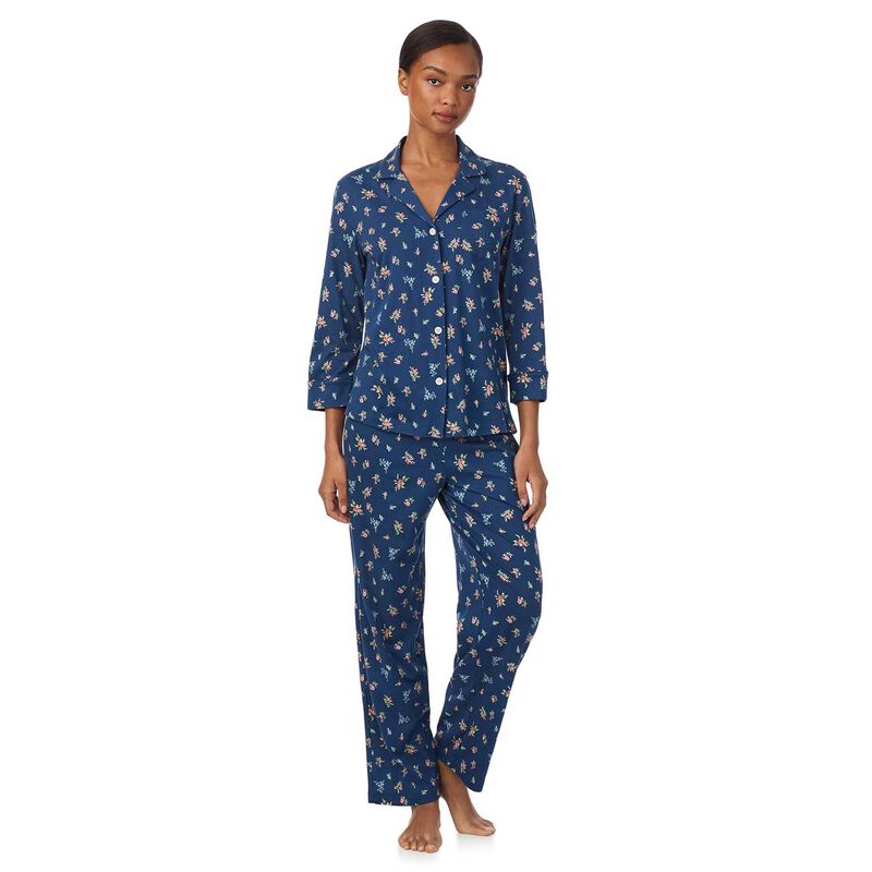 Lauren Ralph Lauren Cotton Knit 3/4 Sleeve Notch Collar Pajama Set image number 3